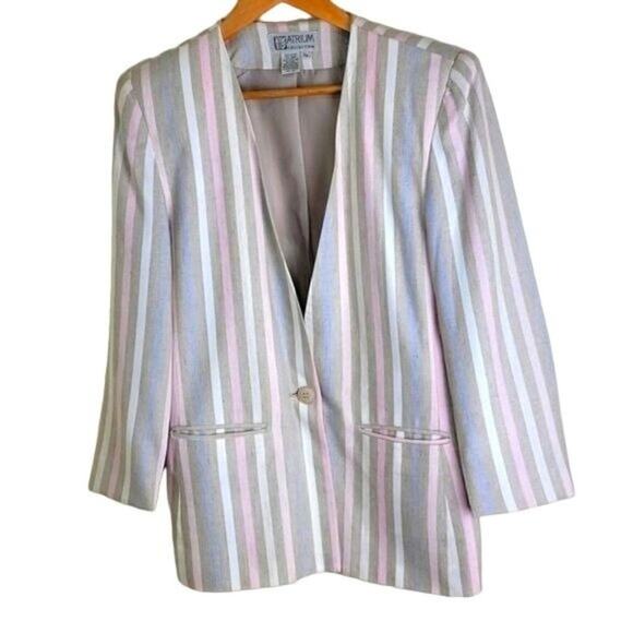 Atrium Collection Vintage 90s Womens Collarless Striped  Blazer size M Beige - Picture 1 of 9